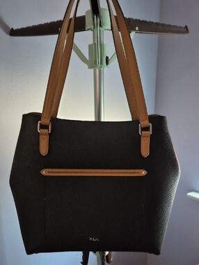 Lauren Ralph Lauren Black Tote with Tan Handles and Trim